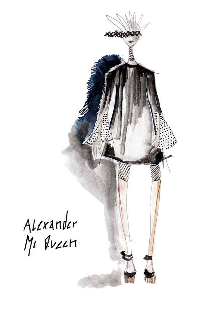 alexander mcqueen, collage, mode collage, figurines, illustration, illustrationen,mcqueen,savage beauty,london, fashion design,fashion designer, victoria and albert, enfant terrible