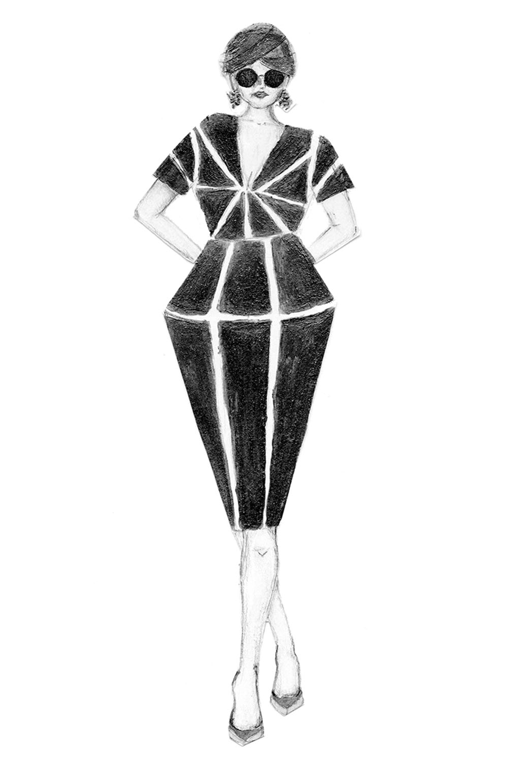 Silhouetten entwickeln – wie geht das? Ich erkläre euch anhand meiner Bewerbungsmappe für Mode Design wie ich vorgegangen bin, um neue, interessante Modeentwürfe zu kreieren. Hermine on walk | Mode Design | Silhouetten entwicklen | Sketchbook | Fashion Illustration | print | structure